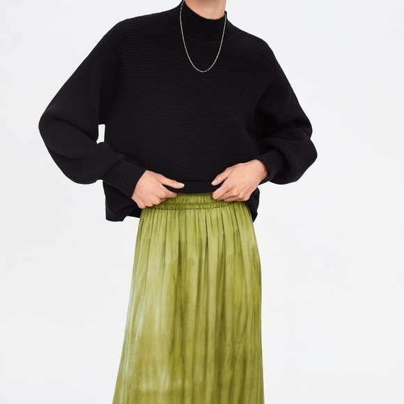 NWT ZARA RUFFLED TIE DYE GREEN SKIRT - Picture 4 of 8